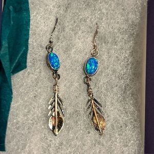Vintage Native American sterling feather & opal earrings